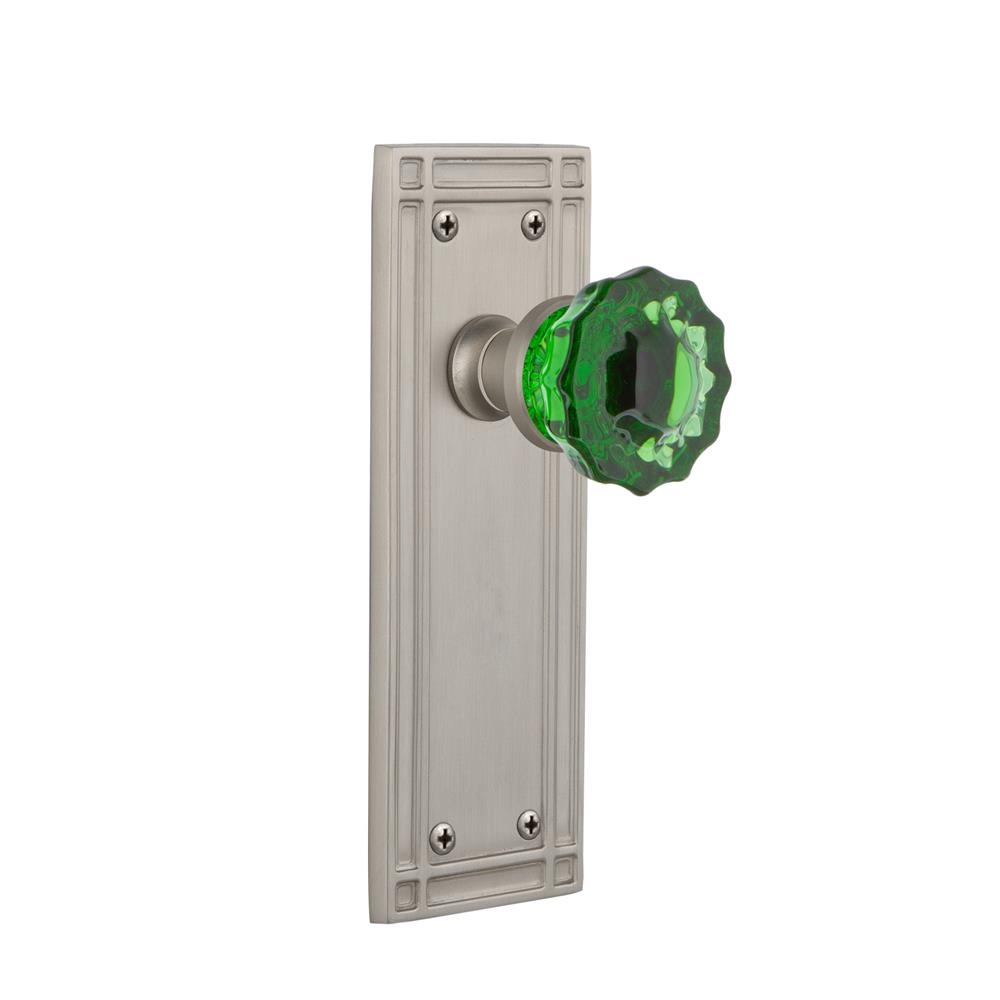 Nostalgic Warehouse MISCRE Colored Crystal Mission Plate Passage Crystal Emerald Glass Door Knob in Satin Nickel